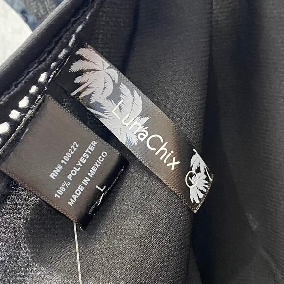 LUNA CHIX Women's Solid Black Flutter Sleeve Double V-Neck Smocked Waist Mini - Picture 9 of 9